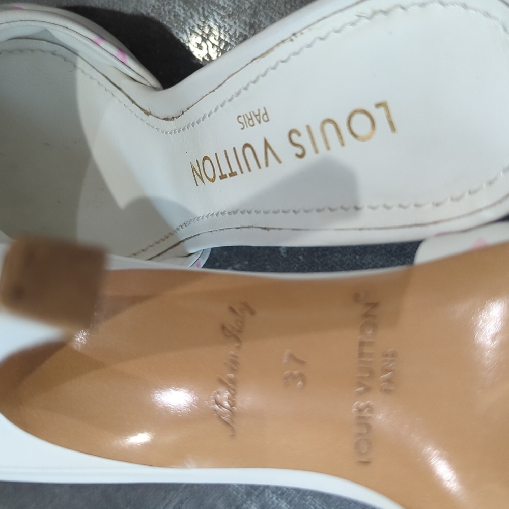 Louis Vuitton Revival Line Mule Heel Sandals White And Pink Monogram Size 37 - Picture 13 of 17